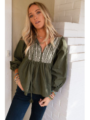 Zelena izvezena široka bluza