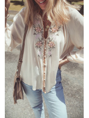 Bluza s puf rukavima i cvjetnim dezenom